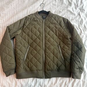 Olive Green Quilted Bomber Jacket, Size XL